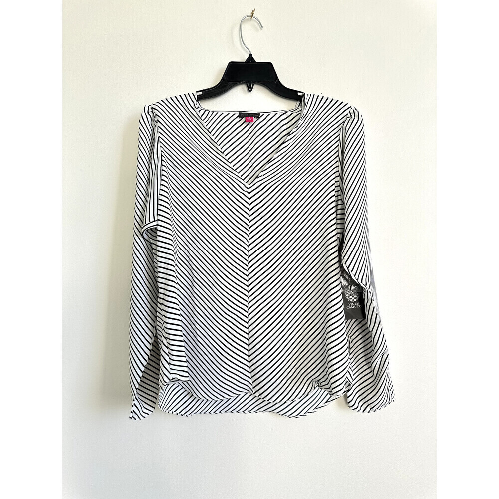 Vince Camuto women'sCrepe De Chine Blouse Chevron Stripe Long Sleeve Size M $119